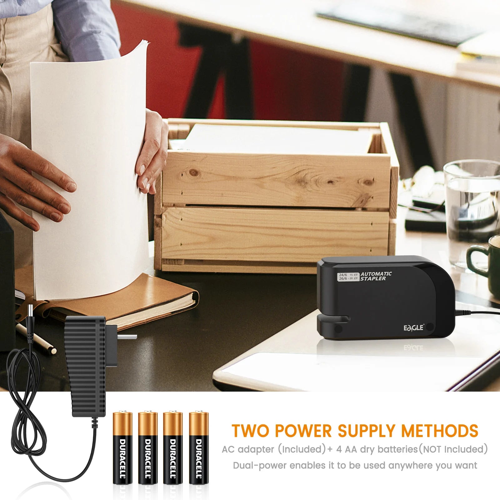 Eagle Automatic Electric Stapler - 20 Sheet Capacity, Dual Power (AC/Battery) for Office & Home Use with 2000 Free Staples