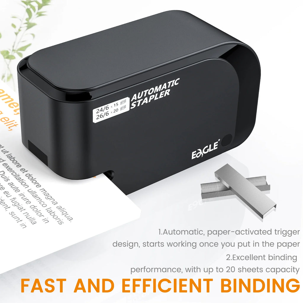 Eagle Automatic Electric Stapler - 20 Sheet Capacity, Dual Power (AC/Battery) for Office & Home Use with 2000 Free Staples