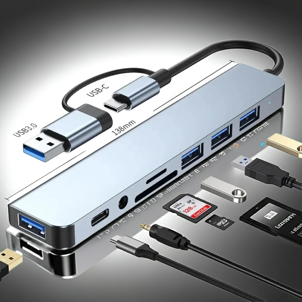 8-in-1 USB-C Multiport Adapter - HDMI, USB 3.0, PD Charging, 4K Output for MacBook, iPad Pro & Laptop