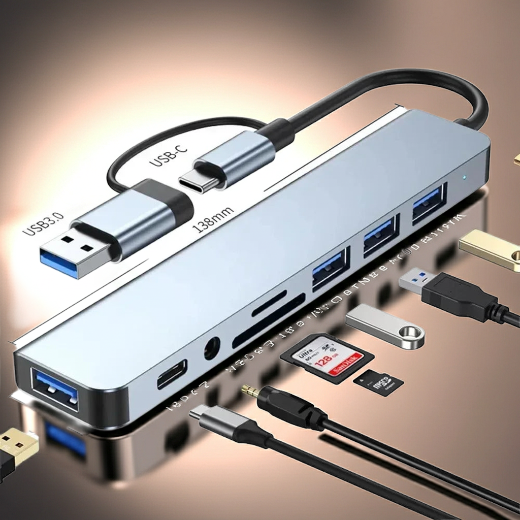 8-in-1 USB-C Multiport Adapter - HDMI, USB 3.0, PD Charging, 4K Output for MacBook, iPad Pro & Laptop