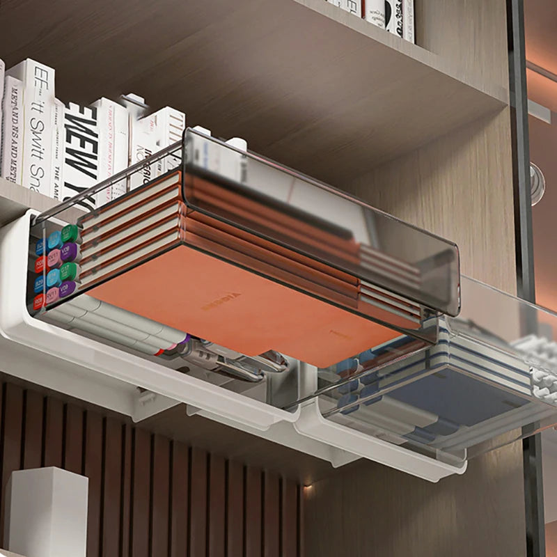 Under Desk Storage Drawer - Clear Modular Organizer with Removable Trays for Office Supplies, Pens, & Stationery