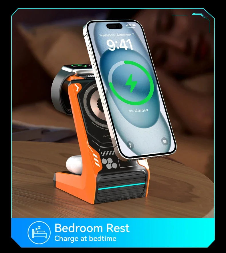 3-in-1 Magnetic Wireless Charging Station - 15W Fast Charger for iPhone, Apple Watch & AirPods