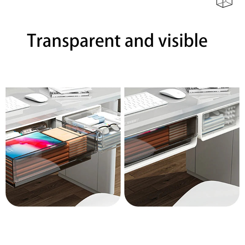 Under Desk Storage Drawer - Clear Modular Organizer with Removable Trays for Office Supplies, Pens, & Stationery