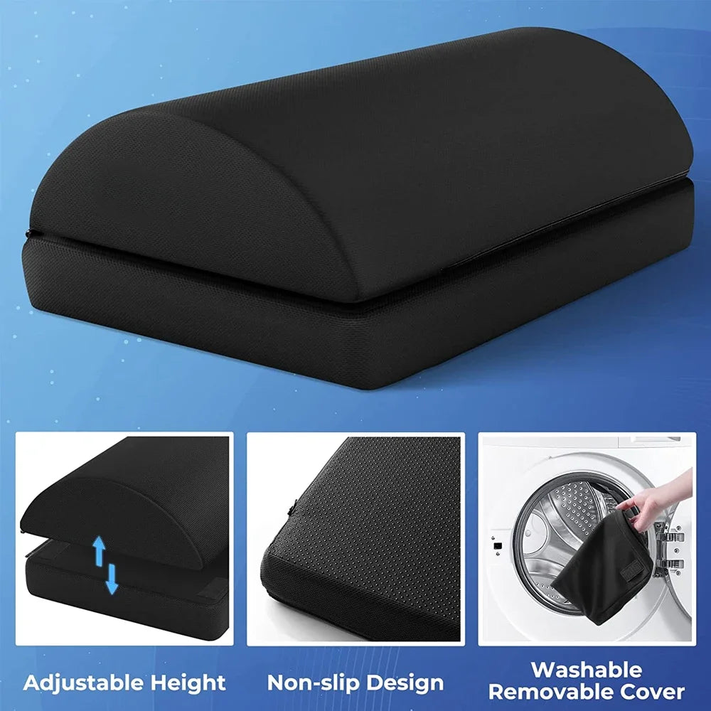 Adjustable Under Desk Foot Rest - 2 Height Ergonomic Memory Foam Foot Stool for Office, Home & Car