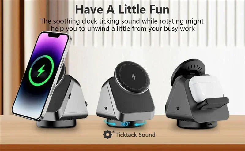 360° Magnetic 3-in-1 Wireless Charging Station - Fast Charging Stand for MagSafe iPhone 16/15/14, Apple Watch & AirPods