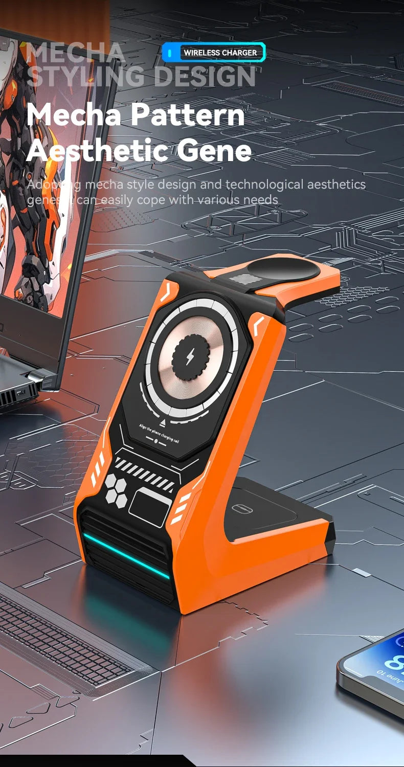 3-in-1 Magnetic Wireless Charging Station - 15W Fast Charger for iPhone, Apple Watch & AirPods