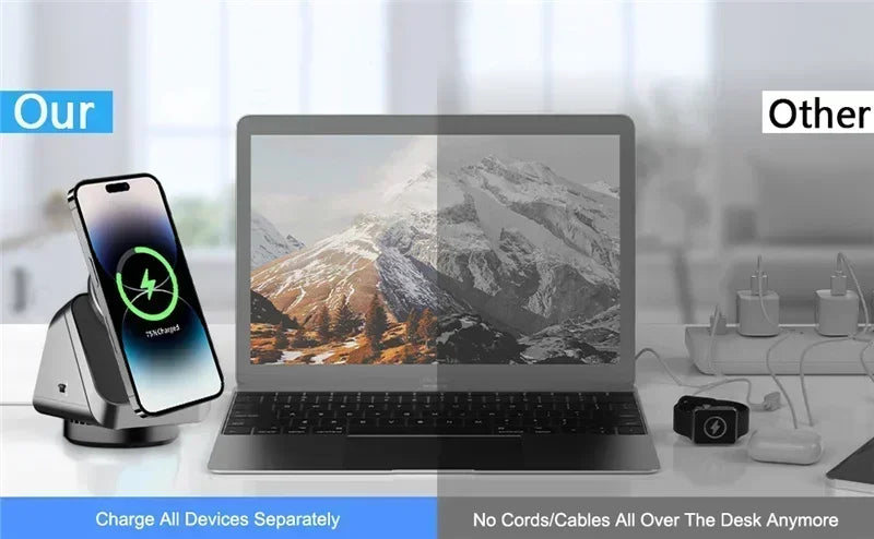 360° Magnetic 3-in-1 Wireless Charging Station - Fast Charging Stand for MagSafe iPhone 16/15/14, Apple Watch & AirPods