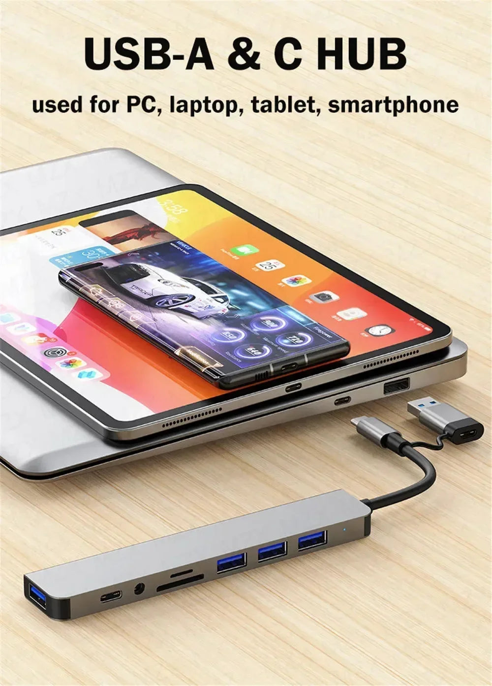 8-in-1 USB-C Multiport Adapter - HDMI, USB 3.0, PD Charging, 4K Output for MacBook, iPad Pro & Laptop