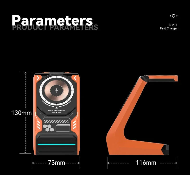 3-in-1 Magnetic Wireless Charging Station - 15W Fast Charger for iPhone, Apple Watch & AirPods