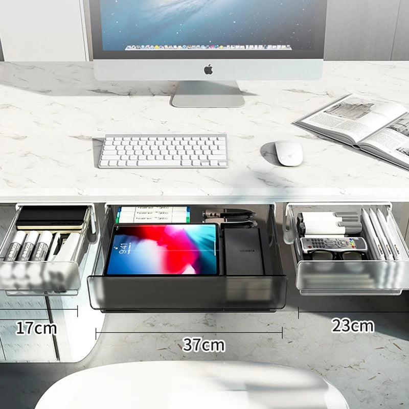 Under Desk Storage Drawer - Clear Modular Organizer with Removable Trays for Office Supplies, Pens, & Stationery