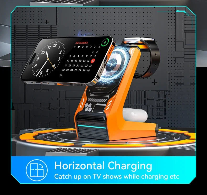 3-in-1 Magnetic Wireless Charging Station - 15W Fast Charger for iPhone, Apple Watch & AirPods