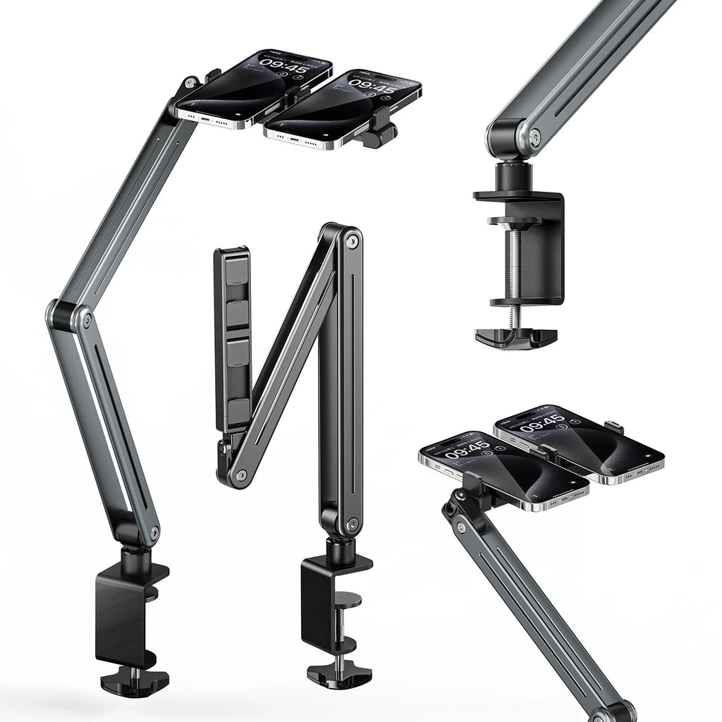 Foldable iPad Stand with Bed Mount - 360° Adjustable Aluminum Holder for iPad 4-12.9 inch, iPhone & Nintendo Switch