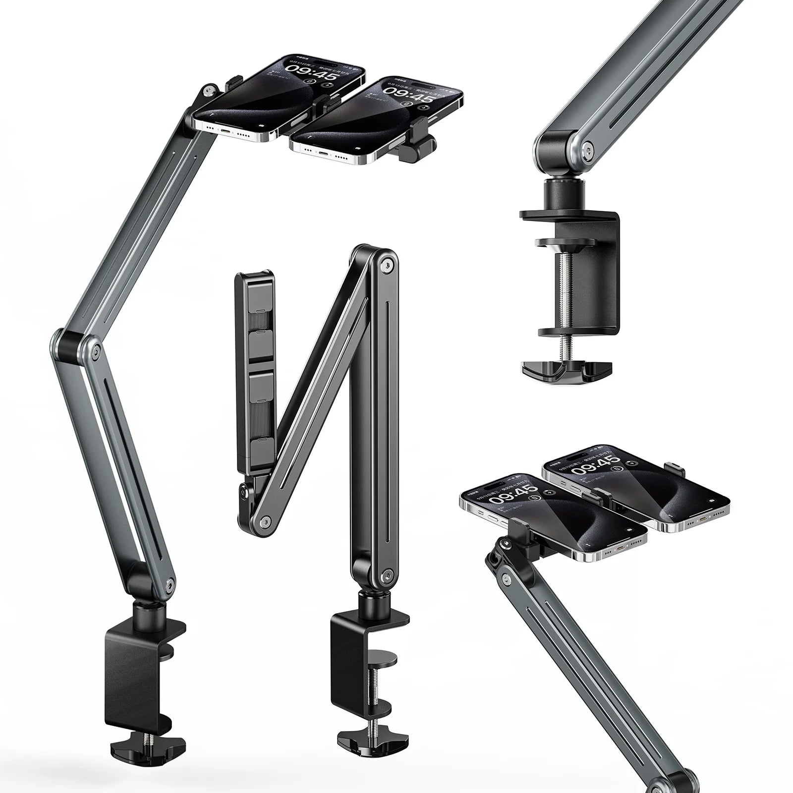 Foldable iPad Stand with Bed Mount - 360° Adjustable Aluminum Holder for iPad 4-12.9 inch, iPhone & Nintendo Switch