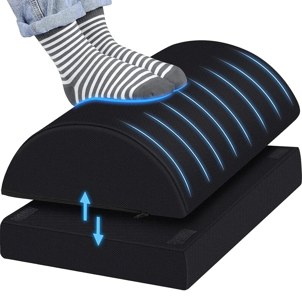 Adjustable Under Desk Foot Rest - 2 Height Ergonomic Memory Foam Foot Stool for Office, Home & Car