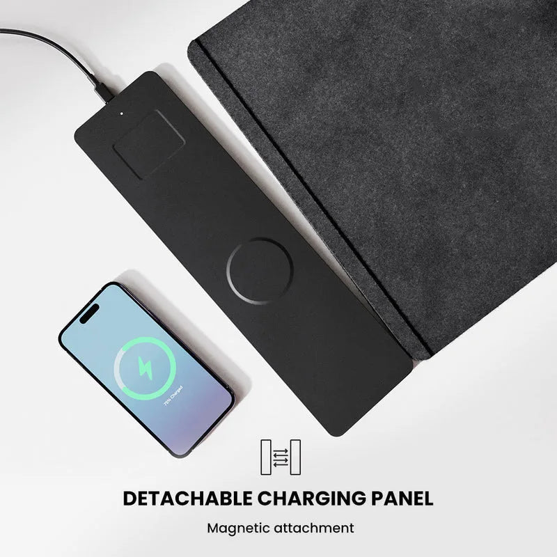 2-in-1 Wireless Charging Mouse Pad & Phone Charger - Dual-Sided Leather & Felt Desk Mat with Fast Qi Charging