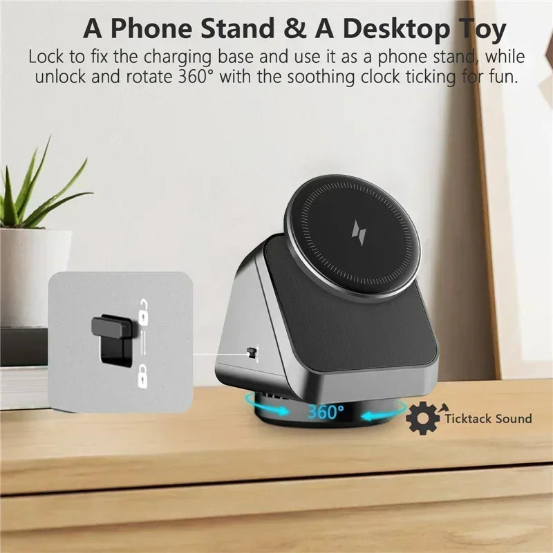 360° Magnetic 3-in-1 Wireless Charging Station - Fast Charging Stand for MagSafe iPhone 16/15/14, Apple Watch & AirPods