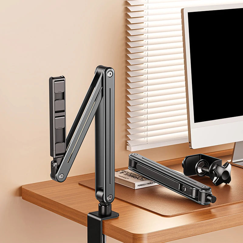 Foldable iPad Stand with Bed Mount - 360° Adjustable Aluminum Holder for iPad 4-12.9 inch, iPhone & Nintendo Switch