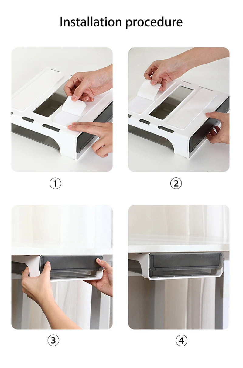 Under Desk Storage Drawer - Clear Modular Organizer with Removable Trays for Office Supplies, Pens, & Stationery