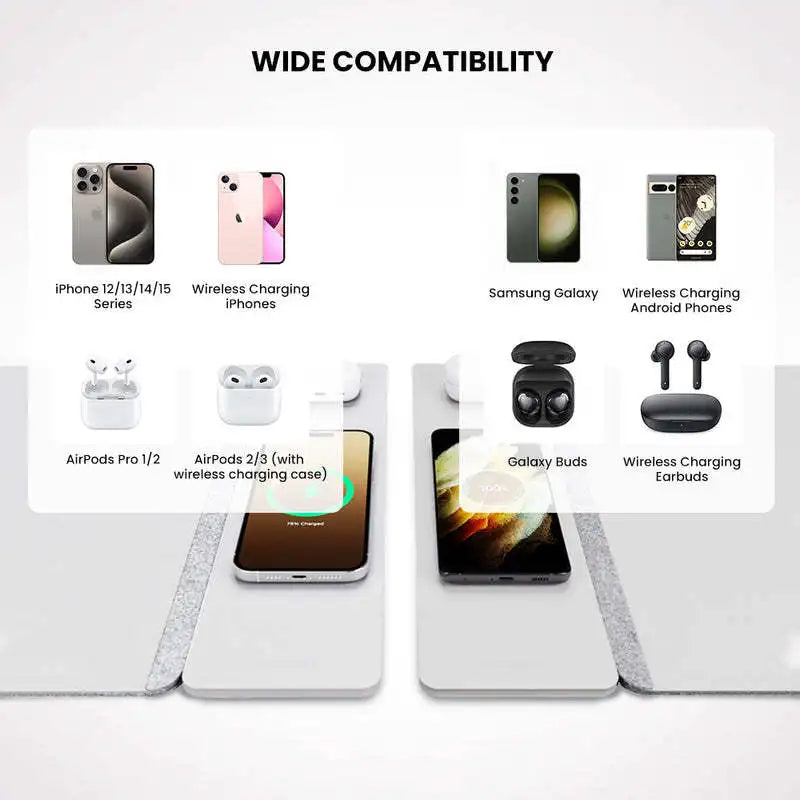 2-in-1 Wireless Charging Mouse Pad & Phone Charger - Dual-Sided Leather & Felt Desk Mat with Fast Qi Charging