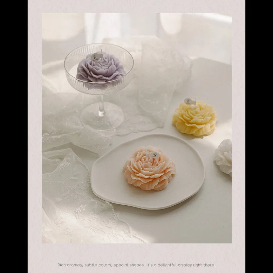 1pc Handmade Peony Flower-Shaped Scented Candle with Long-Lasting Fragrance for Home Decor & Relaxation Ideal for Bedroom/Spa