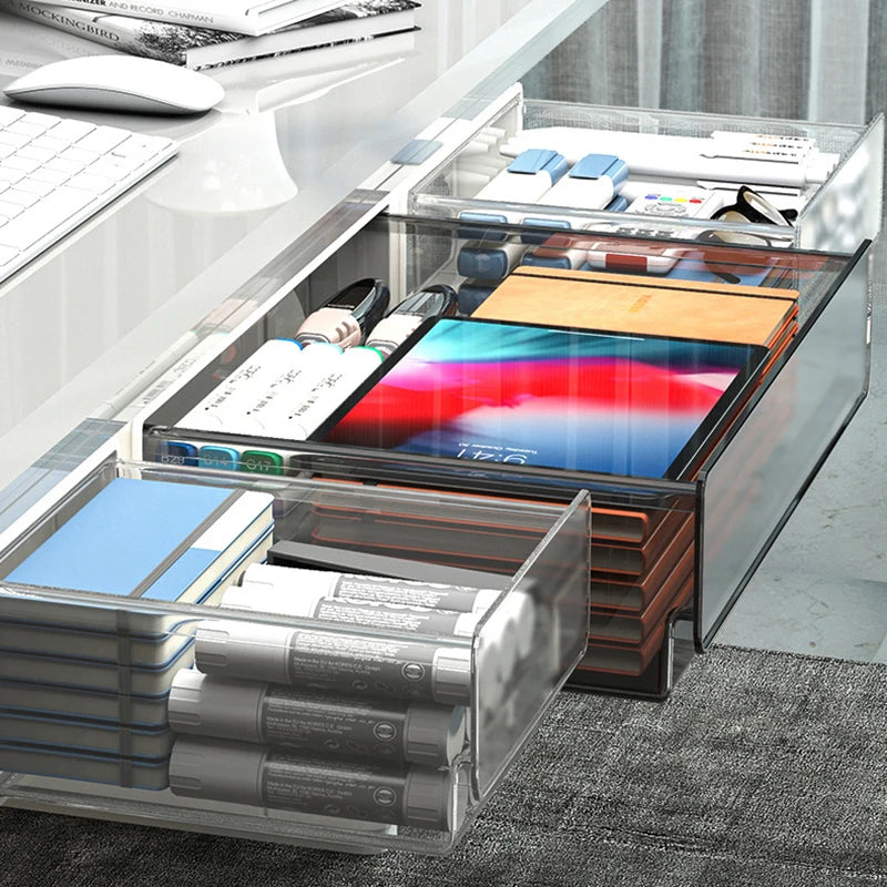 Under Desk Storage Drawer - Clear Modular Organizer with Removable Trays for Office Supplies, Pens, & Stationery