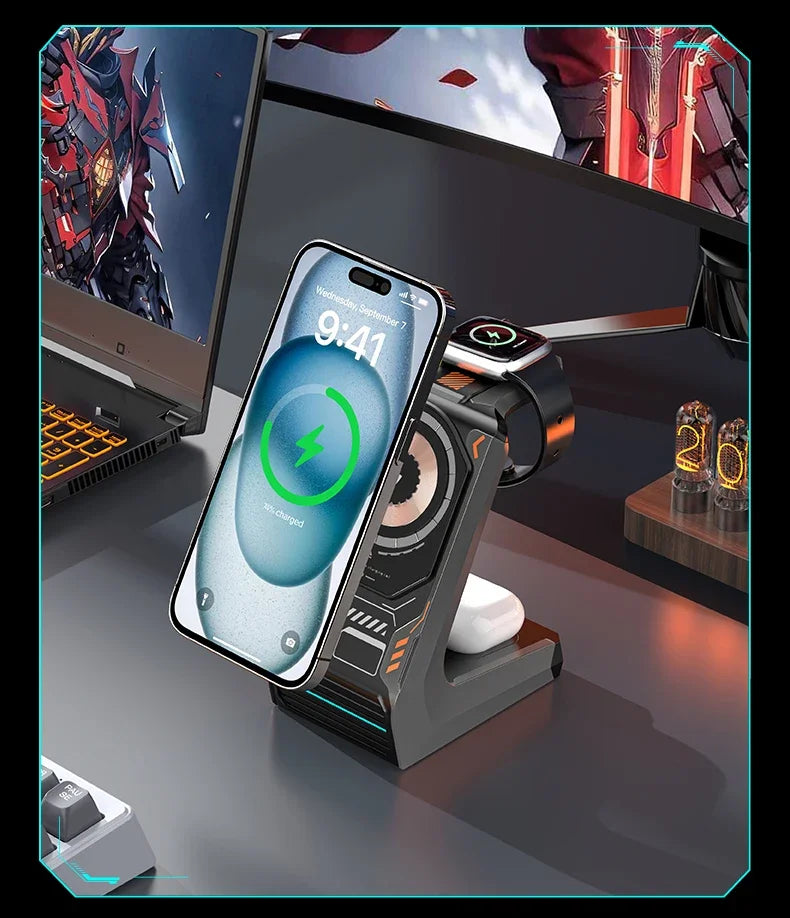 3-in-1 Magnetic Wireless Charging Station - 15W Fast Charger for iPhone, Apple Watch & AirPods