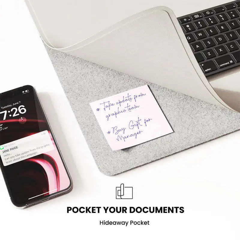 2-in-1 Wireless Charging Mouse Pad & Phone Charger - Dual-Sided Leather & Felt Desk Mat with Fast Qi Charging