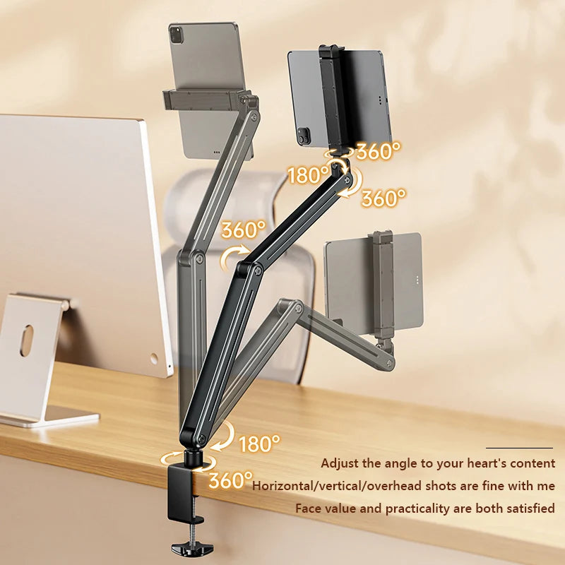Foldable iPad Stand with Bed Mount - 360° Adjustable Aluminum Holder for iPad 4-12.9 inch, iPhone & Nintendo Switch