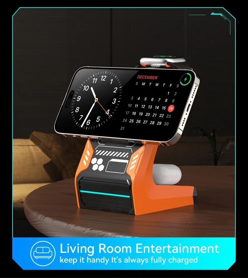 3-in-1 Magnetic Wireless Charging Station - 15W Fast Charger for iPhone, Apple Watch & AirPods