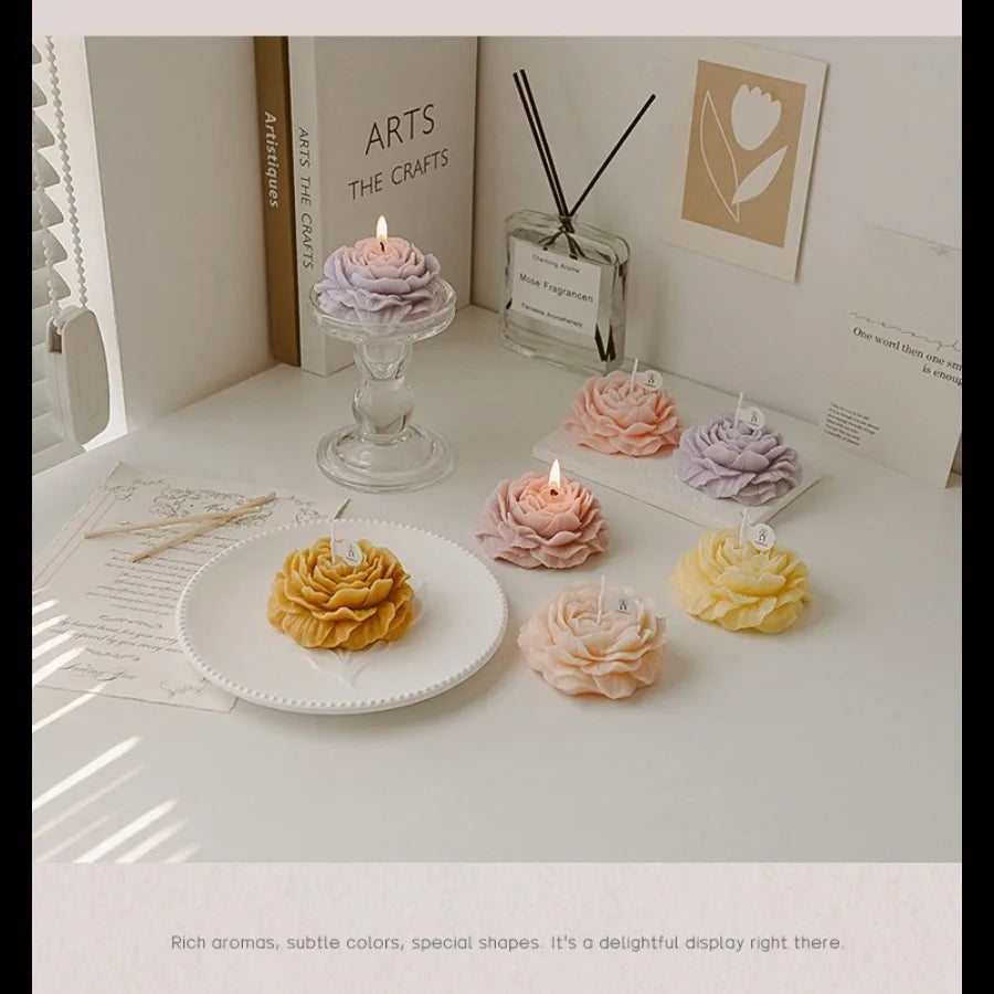 1pc Handmade Peony Flower-Shaped Scented Candle with Long-Lasting Fragrance for Home Decor & Relaxation Ideal for Bedroom/Spa