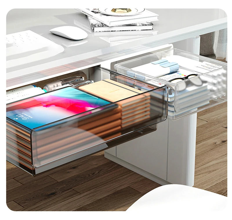 Under Desk Storage Drawer - Clear Modular Organizer with Removable Trays for Office Supplies, Pens, & Stationery