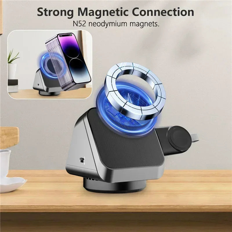 360° Magnetic 3-in-1 Wireless Charging Station - Fast Charging Stand for MagSafe iPhone 16/15/14, Apple Watch & AirPods