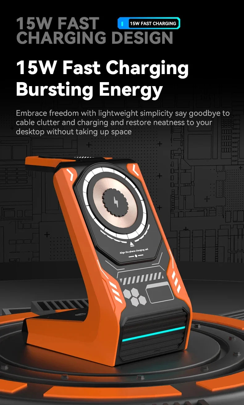 3-in-1 Magnetic Wireless Charging Station - 15W Fast Charger for iPhone, Apple Watch & AirPods