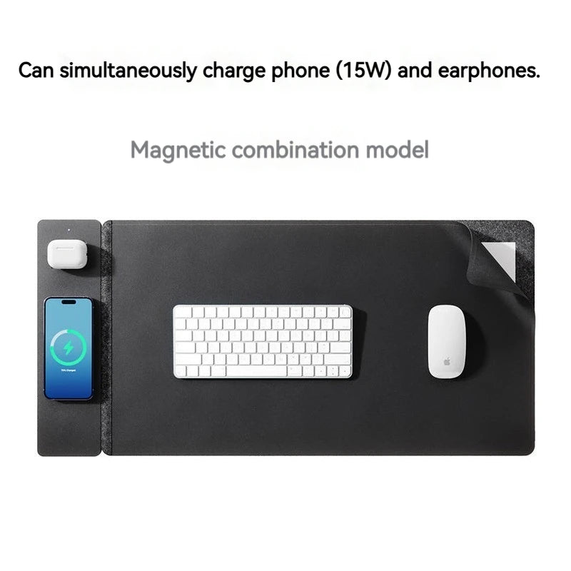 Close-up of the two different textures: leather for mouse control and felt for comfort.