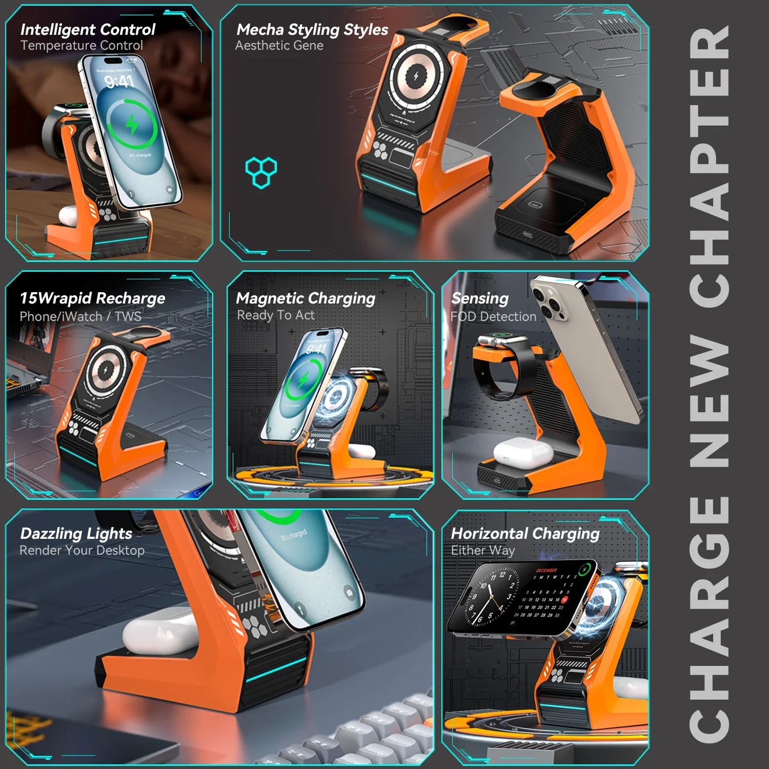 3-in-1 Magnetic Wireless Charging Station - 15W Fast Charger for iPhone, Apple Watch & AirPods