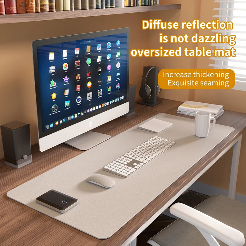 XXL large gaming mouse pad covering entire desk with keyboard, mouse, and gaming setup - waterproof PU leather desk mat